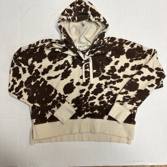 Ariat Tops - Ariat REAL Women's Pullover Hoodie Brown White Animal Print Med. Hooded Logo